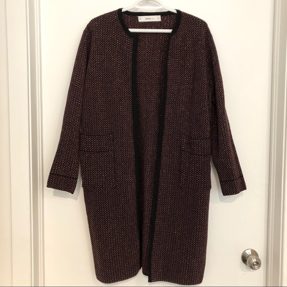 Zara tweed cardigan size M burgundy - Picture 1 of 2